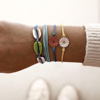 Hand-woven Alloy Daisies Shell Multi-layer Rope Flower Bracelet Set main image 1