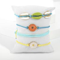 Hand-woven Alloy Daisies Shell Multi-layer Rope Flower Bracelet Set main image 3