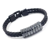 Simple Obsidian Beaded Woven Rope Bracelet main image 1