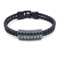 Simple Obsidian Beaded Woven Rope Bracelet main image 4