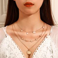 Neue Grenz Überschreitende Europäische Und Amerikanische Mode Legierung Perlen Blumen Halskette Geometrische Gesicht Mehr Schicht Ige Halskette Halskette main image 3
