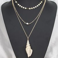 New Fashion Alloy Sequins Pearl Conch Necklace main image 4