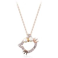 Cute Sweet Diamond-studded Kitty Pearl Necklace main image 1