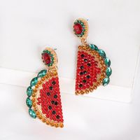 New Retro Watermelon Fruit Color Mosaic Stud Earrings main image 1