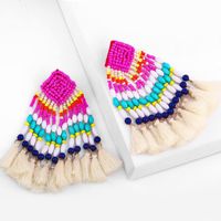 Bohemian Hand-woven Long Geometric Rice Beads Tassel Earrings main image 1