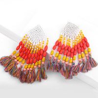 Bohemian Hand-woven Long Geometric Rice Beads Tassel Earrings main image 6