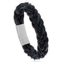 Fashion Simple Magnetic Buckle Men Leather Vintage Woven Stainless Steel Bracelet sku image 1