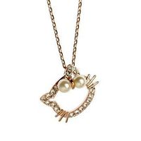 Cute Sweet Diamond-studded Kitty Pearl Necklace sku image 1