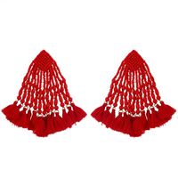 Bohemian Hand-woven Long Geometric Rice Beads Tassel Earrings sku image 2