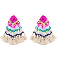 Bohemian Hand-woven Long Geometric Rice Beads Tassel Earrings sku image 4