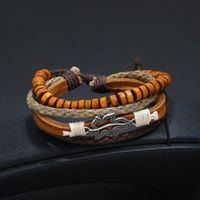 New Vintage Woven Leather Bracelet Men's Wooden Beads Leather Bracelet main image 4