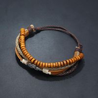 New Vintage Woven Leather Bracelet Men's Wooden Beads Leather Bracelet main image 5
