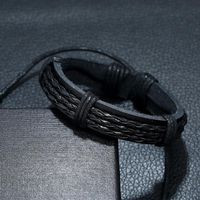 Cross-border New Jewelry Vintage Woven Leather Bracelet Simple European And American Men's Imitation Leather Bracelet Bracelet Adjustable main image 5