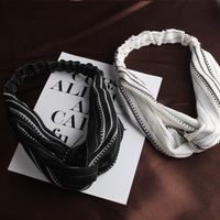 Cotton And Linen Abstract Geometric Line Striped Cross Headband Black And White Simple Hair Band main image 1
