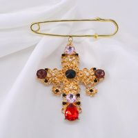 Retro Cross Bang Hollow Color Crystal Brooch main image 2