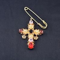 Retro Cross Bang Hollow Color Crystal Brooch main image 5