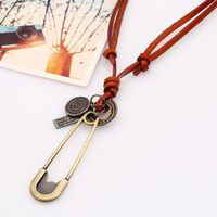 Korean Retro Leather Rope Alloy Necklace main image 3