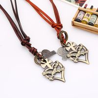 Fashion Leather Rope Leather Adjustable Alloy Heart Necklace main image 3