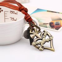 Fashion Leather Rope Leather Adjustable Alloy Heart Necklace main image 4