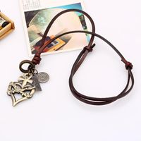 Fashion Leather Rope Leather Adjustable Alloy Heart Necklace main image 6