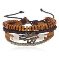 New Vintage Woven Leather Bracelet Men's Wooden Beads Leather Bracelet sku image 1