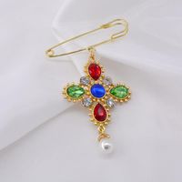 Retro Cross Crystal Brooch Anti-lighting Pin sku image 2