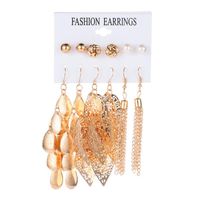 Fashion Hollow Leaves Simple Pearl Tassel Earrings Set main image 1