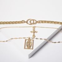 Creative Cross Vintage Multilayer Double Ring Embossed Jesus Necklace main image 4