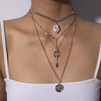 Ring Embossed Personality Stacked Multi-layer Lock-shaped Imitation Pearl Necklace main image 5