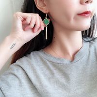 Long Geometric Turquoise Earrings Tassel Metal Sheet Green Plating main image 3