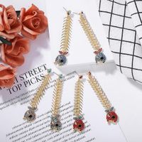 European And American Fashion Alloy Chain Long Section Stitching Face Small Earrings main image 2