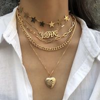 Vintage Chain Open Heart Multilayer Star Love Geometric Necklace sku image 2