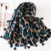 Cotton And Linen Scarf Shawl Dual-use Classic Blue Leopard Long Scarf Scarf Women main image 4