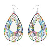 Geometric Colorful Openwork Carved Leaves Big Earrings Retro main image 1