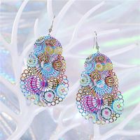 Geometric Colorful Openwork Carved Leaves Big Earrings Retro main image 4