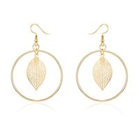 New Charm Gold And Silver Round Openwork Leaves Big Earrings Retro main image 1