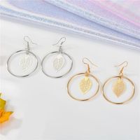 New Charm Gold And Silver Round Openwork Leaves Big Earrings Retro main image 4