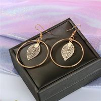 New Charm Gold And Silver Round Openwork Leaves Big Earrings Retro main image 5