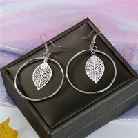 New Charm Gold And Silver Round Openwork Leaves Big Earrings Retro main image 6