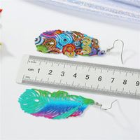 New Color Peacock Feather Big Earrings Retro Silver main image 3