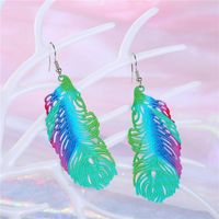 New Color Peacock Feather Big Earrings Retro Silver main image 4