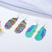 New Color Peacock Feather Big Earrings Retro Silver main image 6