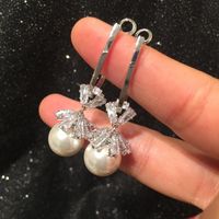 Micro-inlaid Zircon Flower Pearl Earrings Sweet main image 1