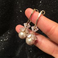 Micro-inlaid Zircon Flower Pearl Earrings Sweet main image 3