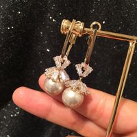 Micro-inlaid Zircon Flower Pearl Earrings Sweet main image 4