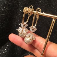 Micro-inlaid Zircon Flower Pearl Earrings Sweet main image 6