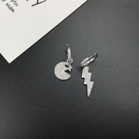 Fashion Asymmetrical Micro-inlay Zircon Expression Lightning Earrings main image 2