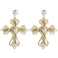 Earrings Women's Fashion Retro Baroque Diamond Cross Long Paragraph With Pearl Earrings main image 6