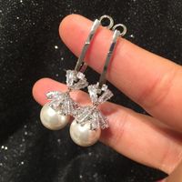 Micro-inlaid Zircon Flower Pearl Earrings Sweet sku image 1
