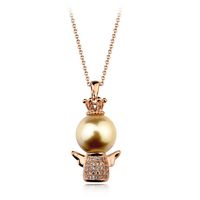 Cute Diamond Angel Wings Pearl Pendant Necklace main image 4